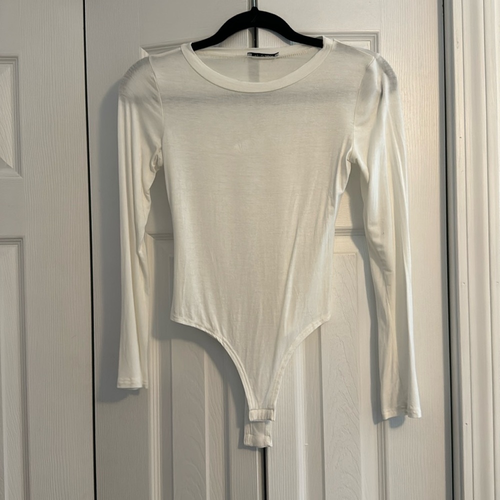 Fashion Nova, long-sleeve, white, body suit